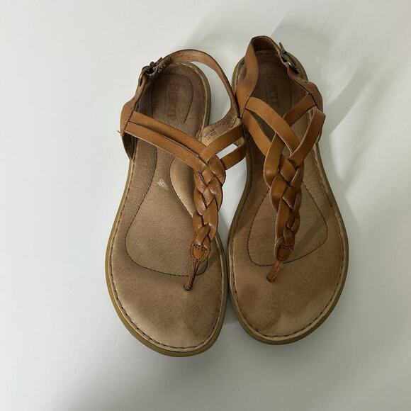 Born Lake Sandal Women’s 8.5 M Brown Braided Leather Strap Cushioned Buckle - Picture 3 of 8